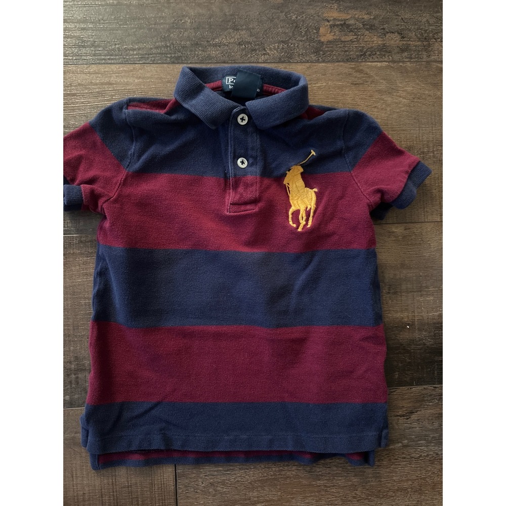 Polo Ralph Lauren Boys 4T Big Pony Striped Polo Shirt Navy Blue Burgundy Red